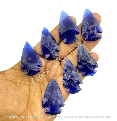 Manmade Blue Sapphire Arrowhead Crystal, 4 Pieces Loose Gemstone Cabochon - Image 1 of 4