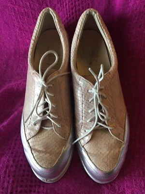 Amalfi 7 Pink Snake Skin Leather Silver Toes Heels Flat Tennis Shoes Girly Cute  - Image 1 of 4