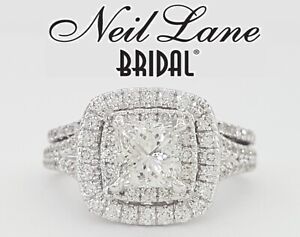 Neil Lane LEO Princess Cut Diamond Double Halo Engagement Ring 2.38ct 14K W Gold
