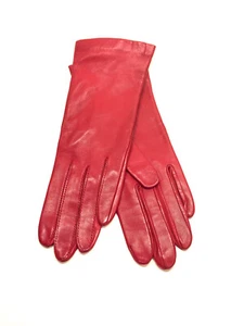 New GRANDOE Red Leather Silk-Lined Ladies' Wrist Gloves SzM - Picture 1 of 4