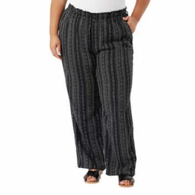 Pantalones Briggs para mujer negros blancos a rayas mezcla de lino cintura elástica ajustable XXL Foto 1 de 4