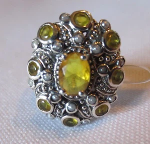 Sterling 925 Golden Citrine & Seed Pearls Ring SZ 7 3/4 - Picture 1 of 5