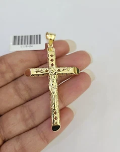 10K Jesus Cross Pendant Crucifix Charm 2.5 Inch Yellow Gold Genuine. - Picture 1 of 5