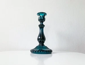 Nuutajärvi Finland Art Nouveau Turquoise Glass Candle Holder 1960s Vintage - Picture 1 of 5