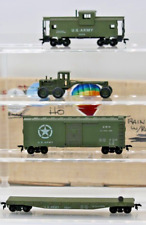 Lot of 3 HO Vintage COX ARMY Long Cars feat. Caboose, Boxcar, Flatcar w/Load
