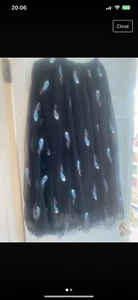 Net Long Skirt With Feather Design - Picture 1 of 3