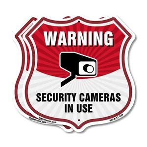 Letrero de escudo de videovigilancia advertencia cámaras de seguridad en forma de escudo de U - Imagen 1 de 37
