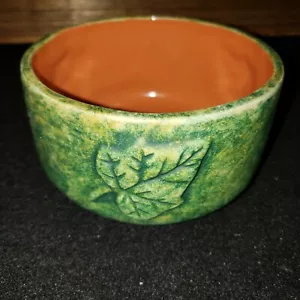 PCO Red Ware Bowl Green Glaze Ivy Design - Picture 1 of 5