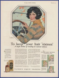 Champú líquido vintage PACKER'S 1924 salón J Knowles liebre arte años 20 anuncio impreso - Imagen 1 de 1
