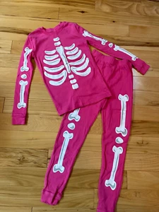 Komar Kids Girl Pajamas Sz 8 Two Pc Glow In the Dark Skeleton Pink 100% Cotton - Picture 1 of 5