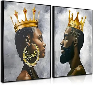 2 Pcs African King and Queen Wall Art Black Couple Canvas Prints African America - Picture 1 of 12