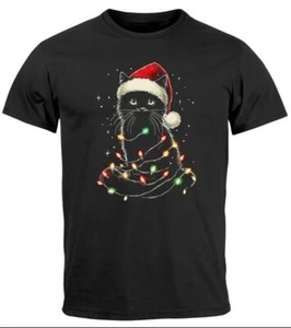 Herren T-Shirt Weihnachten Katze lustig  XMAS Outfit Weihnachtsshirt - Bild 1 von 3