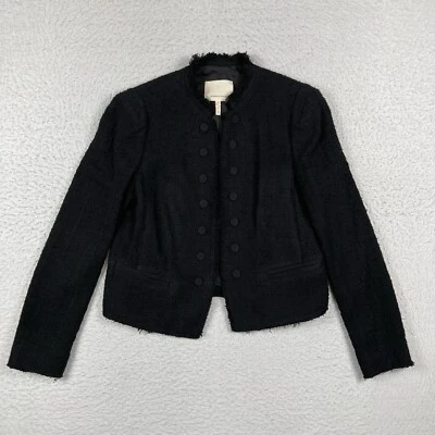 Rebecca Taylor Jacket Womens 8 Black Textured Tweed Open Coat Wool Work Blazer - Image 1 of 4