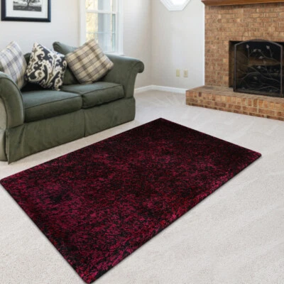 Eco-Friendly Hand Tufted Shag Polyester Area Rug Solid Violet Black BBH Homes - Image 1 of 4