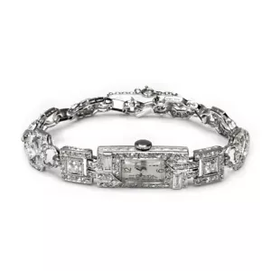 Art Deco Women's 7,62ct of Natural Diamonds, Platinum Manual Watch Bracelet - Picture 1 of 12