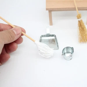 4PC 1:12 Scale Dollhouse Miniatures Accessories Dustpan Broom Cleaning Tools Kit - Picture 1 of 4