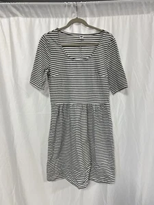 Old Navy Striped Dress Fit Flare Black White Short Sleeve Womens Size Large - Picture 1 of 5