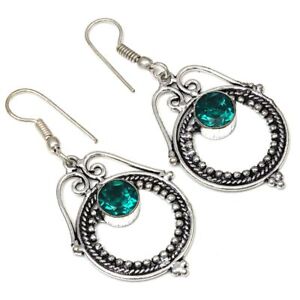 Chrome Diopside Gemstone Women's Black Friday 925 Silver Jewelry Earrings 1.5''