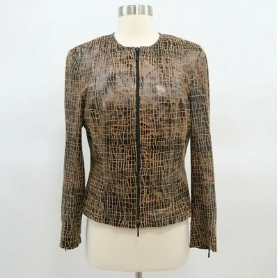 Joseph Ribkoff Blazer Jacket Womens 8 Faux Leather Brown Black Collarless - Image 1 of 4