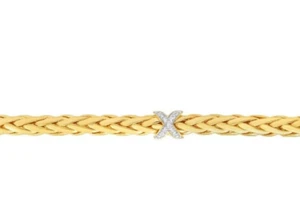 Phillip Gavriel 14k Yellow Gold .13ctw Diamond "X" Wheat Bracelet 7mm 19gr 7.5" - Picture 1 of 6