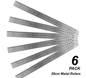6 x 30cm / 12 Inch Metal Rulers Steel Metric & Imperial - Picture 1 of 5