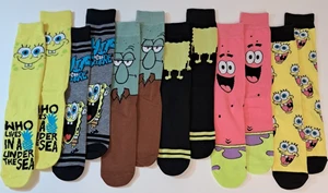 Chaussettes Bob l'éponge hommes chaussettes décontractées équipage 6 paires hommes taille 8-12 Bioworld NEUF - Photo 1/5