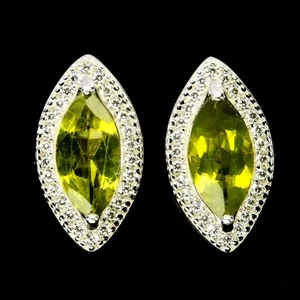 925 Sterling Silver Earrings Marquise Peridot Natural Gemstone Jewelry - Picture 1 of 14