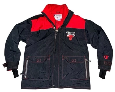 Chaqueta de cancha Champion Chicago Bulls de colección talla grande baloncesto cremallera negra roja Y2K Foto 1 de 4