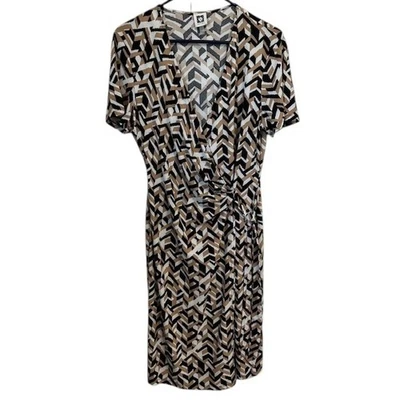 Anne Klein Wrap Dress Geometric Print Short Sleeve Casual Career Size 12 - Image 1 of 4