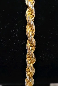 Diamond Cut Rope Bracelet 14K Gold Over Two-Tone Twisted Rope 3.5mm 9.68 Grams - Picture 1 of 3