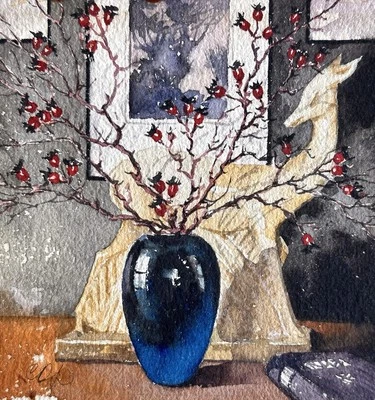 Charles Oglesby Longabaugh watercolor painting Floral Still Life with Gazelle - Image 1 of 4