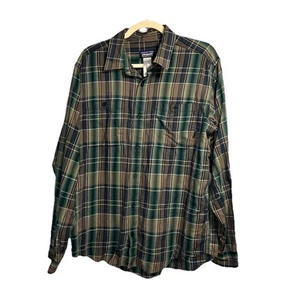Patagonia Organic Cotton Button Up Hemd Herren Medium grün braun kariert Outdoor - Bild 1 von 3