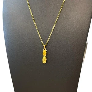 PINEAPPLE NECKLACE Gold Tone Tropical Vacation Resortwear 18” Pendant 1” Shiny - Picture 1 of 16