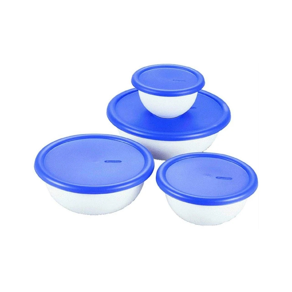 Sterilite 8 Piece Covered Set Bowl, Multisize, White & Blue - Image 1 of 4