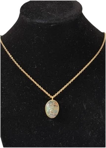 Vintage 14k Gold Filled Pendant Unakite Stone Oval Necklace 23” - Picture 1 of 12