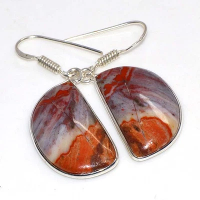 Pendientes de jaspe rojo enchapados en plata 925 hechos a mano joyería tamaño 1,8" GW Foto 1 de 3