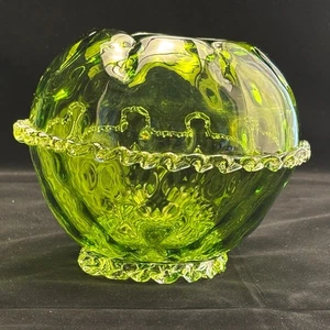 Green Art Hand Blown Glass Rose Bowl Vase - Picture 1 of 7