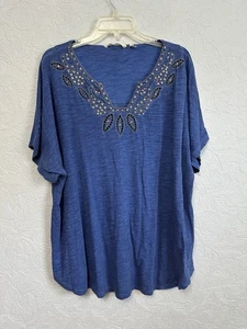 Túnica Rossa Soft Surroundings Talla 1X Azul Recorte y Cuentas Escote E13 - Imagen 1 de 7