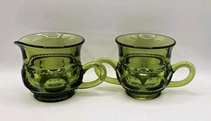 Indiana Glass King's Crown Green Sugar & Creamer Set - Picture 1 of 9
