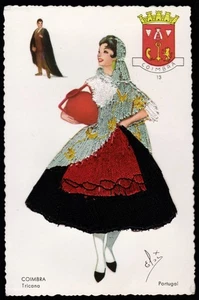 Coimbra Tricana Portugal Elsi Gumier Embroidered Silk Dress Postcard - Picture 1 of 2