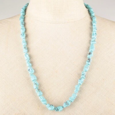 Collier Halskette Perlen oval Kette geknotet Türkis 60 cm Vintage Schmuck - Bild 1 von 4