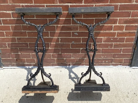 C.1875 Victorian Table Leg Stands, Ornate Heavy Iron, NO Chips/Cracks, Salvaged Cover