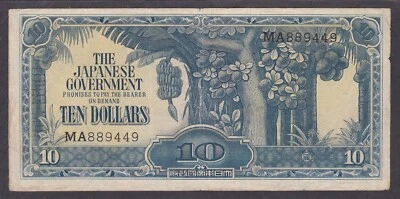 [VF, No Tears or Holes] 1942-44 Malaya 10 Dollars P-M7a MA889449 [003-1] - Image 1 of 2