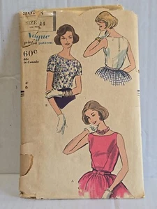 Vogue Sewing Pattern #9628 Misses Blouse Size 14 Vintage 1958 -Cut Complete- - Picture 1 of 5