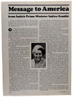 Indira Gandhi Prime Minister India Message To America 1976 Time Mag Ad 8x11"