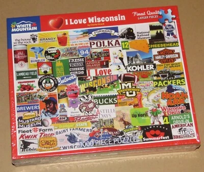 White Mountain 1000 Piece Puzzle - I Love Wisconsin Charlie Girard Art - Sealed - Image 1 of 4