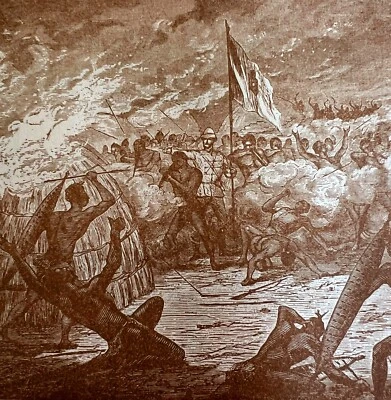 Attack On African Camp 1890 木质雕刻维多利亚斯坦利非洲 DWAA2C — 第 1/2 张图片