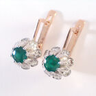 14K Rose & White Gold Emerald And Diamond European Design Tulpan Earrings