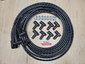 Vintage Cloth Braided Spark Plug Wires Ford Chevy SBC BBC SBF Black Blue - HEI - Picture 1 of 4