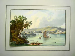 Schloß Johannisberg Sekt seltene wunderschöne Aquatinta in alten Farben 1844 - Bild 1 von 1